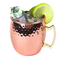 Mug en cuivre pur 100% personnalisé de 16 oz avec poignée en laiton, vaisselle martelée pour Moscow Mule, tasse à bière en cuivre et acier inoxydable