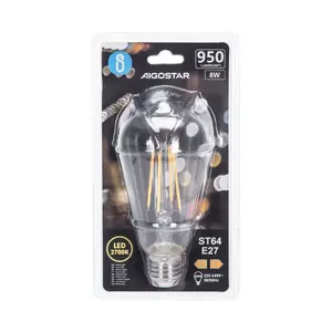 Ampoule LED à filament ST64 E27 8W transparente - Économie d'énergie, lumière blanche, idéale pour la décoration et les ambiances chaleureuses. - Product Image 2