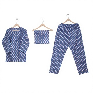 Women's <b>3</b>-<b>Piece</b> 100%Cotton Pajama <b>Set</b> Long Sleeve Shirt Pant Printed Dot Pattern Soft Casual Sleepwear Full Length Spring Wear - Product Image 1