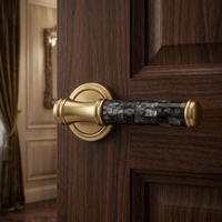 Poignée de porte fendue en alliage de zinc brossé or de qualité supérieure, avec décoration artistique en pierre, pour ensemble de serrures de porte en bois – Vente directe usine