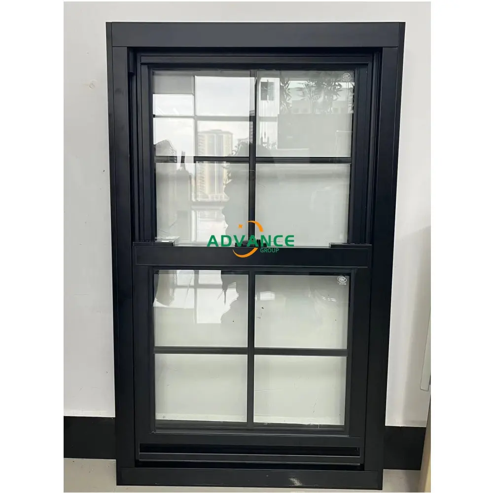 חלון זכוכית אמריקאי תלוי חלונות כפולים 3 ב-1 פאנל יחיד חלונות תלויים מאלומיניום שחור