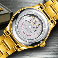 Montre mécanique pour homme CARNIVAL en acier inoxydable incrustée de strass, chiffres romains, affichage double date, aiguilles lumineuses, saphir