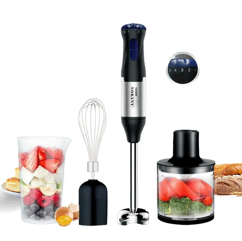 Blender listrik multifungsi, penggiling daging 4-in-1 genggam 5 tingkat Sppeds Blender pengocok telur