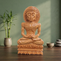 Statuette de Bouddha squelette en bois poli fait main, sculptée, pour la méditation, décoration d'intérieur antique, thème bouddhiste, artisanat sur pied