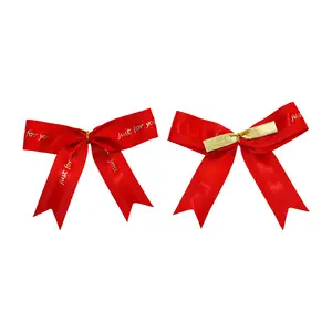 Fiocco autoadesivo all'ingrosso personalizzato pre-cravatta fiocco elastico in nastro di raso pre-legato rosso con anello elasticizzato per l'imballaggio della confezione regalo