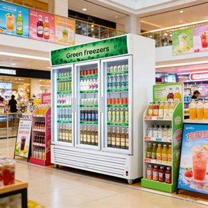 Réfrigérateur de présentation commercial Tongmai à 3 portes vitrées, double température, refroidissement direct, dégivrage automatique, 12 étagères, 220V - Product Image 4