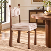 Chaise de salle à manger en bois massif JP avec dossier à embout sphérique, siège rembourré rayé, style moderne rustique pour restaurant, hôtel, maison