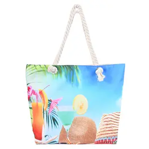 Wholesale Custom Logo Shoulder Beach Ocean Large Capacity Cotton Canvas Beach Accessories Tote Bag