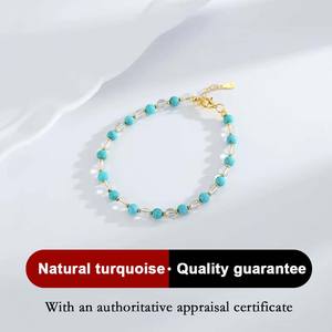 S925 <b>Silver</b> 18K Gold Plated Natural Turquoise Crystal <b>Beads</b> Versatile Sophisticated Women's <b>Bracelet</b>-Fashion Bangles - Product Image 3