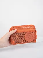 Pochette en maille de nylon personnalisée, sac en maille de polyester plat personnalisé, pochette à fermeture éclair en maille pour maquillage