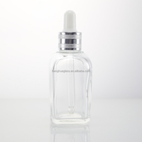 Flacons compte-gouttes carrés en verre transparent de luxe 10ml 20ml 30ml 50ml 100ml pour emballage de cosmétiques, huiles essentielles et sérums pour la peau