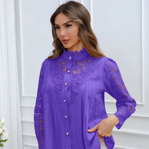 Camisa de Encaje Elegante y Exquisita para Mujer, Primavera/Verano 2026, Nuevo Estilo Moderno, Prenda de Punto de Manga Larga, Sencilla - Product Image 1