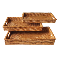 Plateaux en rotin faits à la main avec poignées, paniers de rangement rectangulaires multi-usages tissés à la main, ensemble de 3 paniers en rotin naturel de tailles différentes