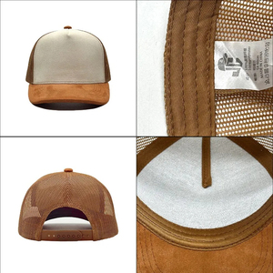 Gorra de béisbol de gamuza de cinco paneles con etiqueta de cuero y logotipo personalizado para hombre y mujer, gorra de camionero de malla a juego de colores para primavera y verano - Product Image 6