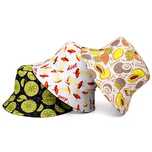 Protector solar sol hombres mujeres doble cara plegable Bob gorra Panamá gorras limón manzana piña pescador sombreros fruta estampado cubo sombrero - Product Image 1