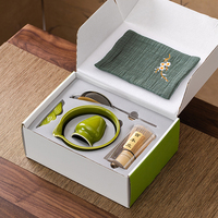 Ensemble d'outils de démarrage pour le thé matcha avec bol en céramique de style japonais personnalisable avec logo, fouet en bambou et tamis en acier inoxydable