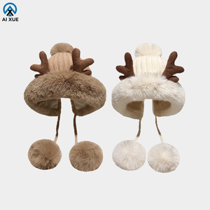 <span class=keywords><strong>Bonnet</strong></span> à oreillettes doublé polaire pour <span class=keywords><strong>femme</strong></span>-<span class=keywords><strong>Bonnet</strong></span> en tricot d'hiver chaud avec pompons, <span class=keywords><strong>bonnet</strong></span> de protection des oreilles doux pour les jours froids, mignon - Product Image 1