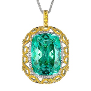 Fashion Eco-friendly Copper Jewelry Vintage 20*28mm Paraiba Cubic Zirconia Women <b>Statement</b> Hollow Out Pendant <b>Necklace</b> - Product Image 1