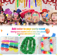 Ensemble d'accessoires amusants pour fête hawaïenne Luau d'été à la plage : lunettes, chapeau, perruque, guirlande à franges, colliers de fleurs, couronne florale, accessoires de photomaton