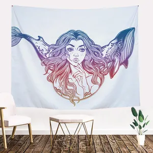 美人鱼织物海报性感女士编织壁挂壁毯为酒吧装饰
