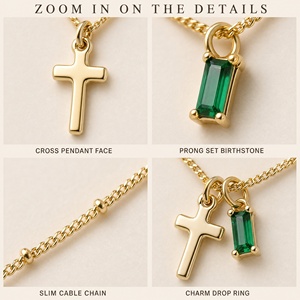Kreuz-Halskette mit Geburtsstein-Anhänger für Alltägliches Schichten-Tragen Zarte Kettenschmuck-Geschenke für Familie und Freunde - Product Image 5