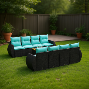 Set Divano da Esterno in Polyrattan Nero 9 Pezzi, Arredamento da Giardino, Sedute per Esterni dal Design Contemporaneo con Cuscini - Product Image 3