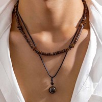 À la mode noix de coco coquille Turquoise cuir fil de cire collier ensemble chandail chaîne bijoux hommes Hip-hop collier empilable