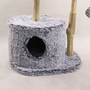 شكل فريد جميل خشبي برج شجرة القط دائم طبيعي أثاث شجرة القط مع حبل الجوت - Product Image 5