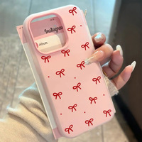 Coques de téléphone INS pleine écran avec nœud rouge pour iPhone 17 16 15 18 Pro Max – Coque arrière antichoc effet seconde peau en gelée tendance