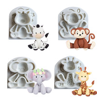 Moule en Silicone Monde Animal Lion Éléphant Singe Zèbre Girafe pour Cuisson de Biscuits, Décoration de Gâteaux et Moules à Fondant pour Fêtes