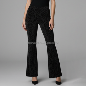 Custom High Waisted Flocked Flare Pants Elegant Gothic Jacquard <strong>Velvet</strong> <strong>Trousers</strong> Retro <strong>Black</strong> Wide Leg <strong>Women</strong> Pant <strong>Trousers</strong> - Product Image 1