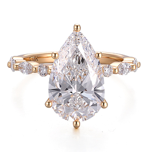 Bague en diamant de laboratoire taille poire 4 carats DEF VVS, or jaune massif 18k 14k, bijoux personnalisés pour mariage, fiançailles, cadeau pour femme - Product Image 2