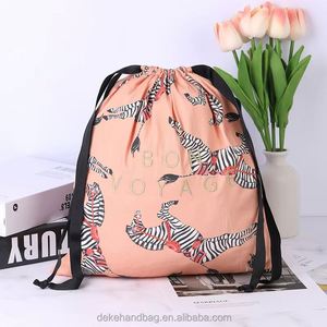 Pochette cadeau personnalisable en sergé de coton durable avec impression animale par sublimation intégrale, cordon de serrage et logo brodé or, sac anti-poussière - Product Image 1