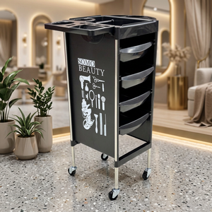 Chariot de Salon de Coiffure Mobile avec Plusieurs Tiroirs et Porte-Gobelets, Chariot de Rangement à Roulettes pour Coiffeur, Spa et Mobilier de Salon - Product Image 4
