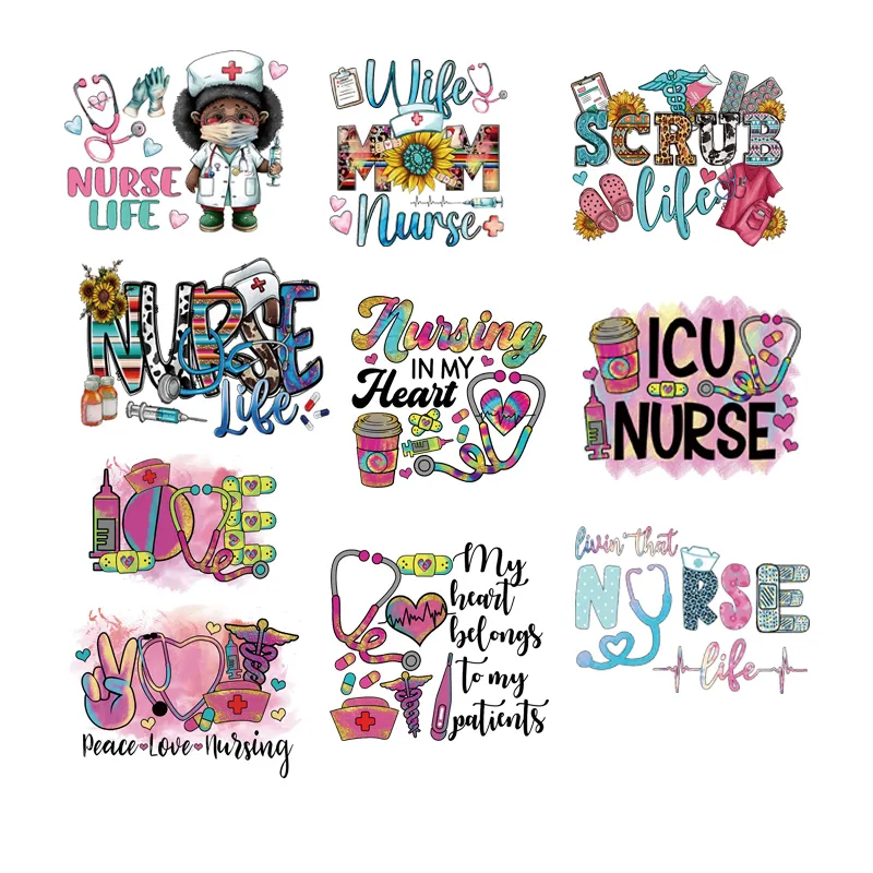 Custom Nurse Heat Transfers Designs Screen Printing Stickers Iron on Transfers Dtf Heat Transfer Ready to Press for T Shirts