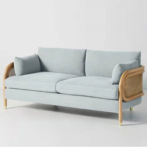 Meubles modernes personnalisés vente directe d'usine entrepôts de canapés convertibles de haute qualité en bois massif rotin double siège pour salon - Product Image 4