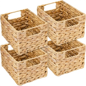 Portable Foldable Eco-Friendly Handmade Food Storage Bathroom Kitchen Organizers Straw Woven Box Natural Water Hyacinth Baskets - Product Image 3