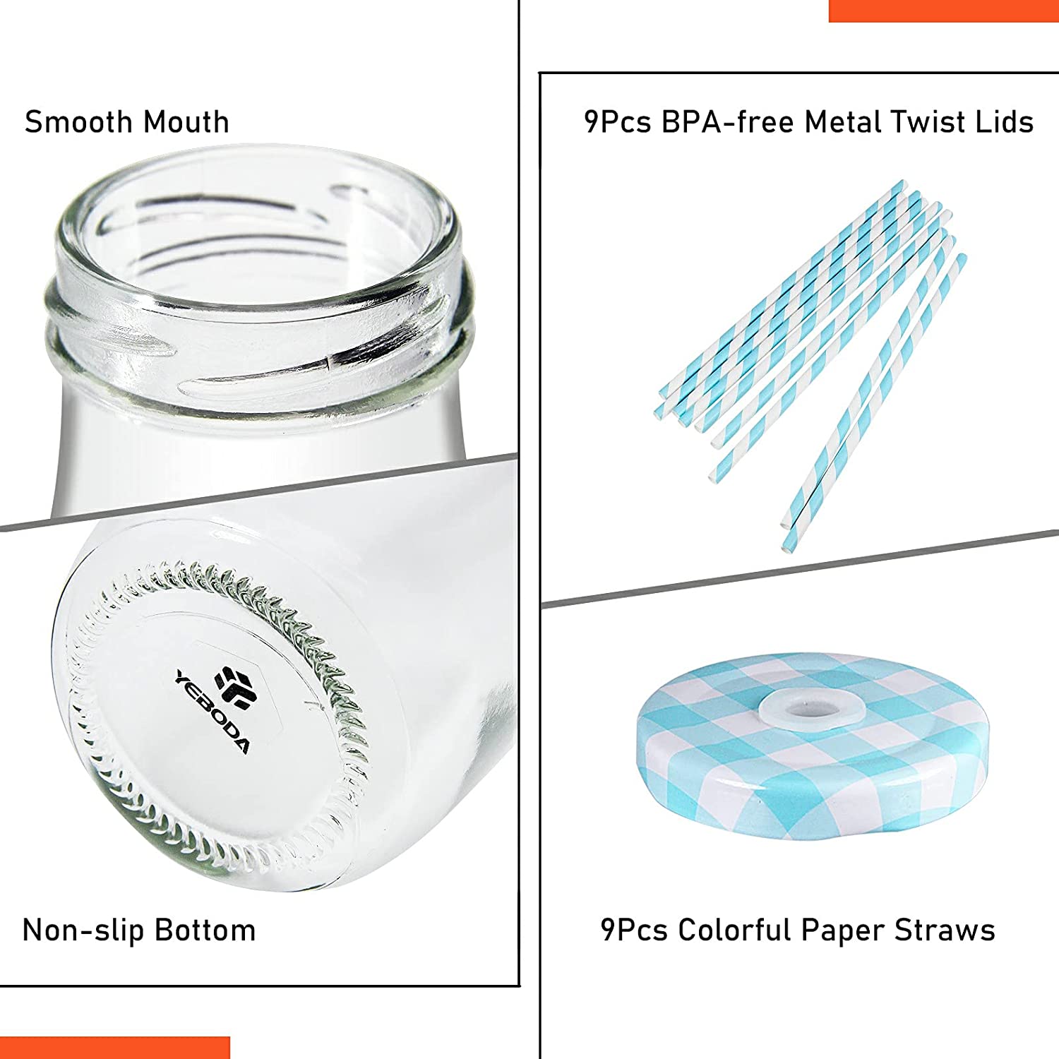 11oz Glass Milk Bottles with Reusable Metal Twist Lids and Straws for Beverage Glassware and Drinkware
