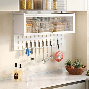 Armoire murale de cuisine blanche 65/85 cm avec étagère à <span class=keywords><strong>épices</strong></span>, crochets, facile à nettoyer, petit <span class=keywords><strong>casier</strong></span> mural pour la cuisine - Product Image 2