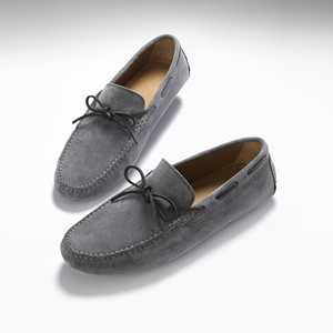 Laced Driving Loafers, <b>Slate</b> Grey Suede - Product Image 3