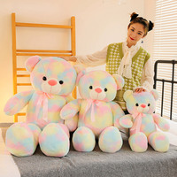 Set mainan boneka beruang Teddy warna-warni & klasik, boneka beruang lembut dengan dekorasi pita/dasi kupu-kupu mainan mewah
