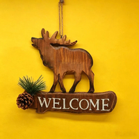 Panneau de bienvenue mural en bois sculpté à la main, motif Élan, Ours, Lys avec pomme de pin, Décoration de porte de ferme, Cadeau