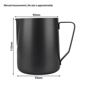 เหยือกนมสแตนเลส 304 สีดำเงิน สำหรับบาริสต้า ปากแหลม มีสเกลวัดปริมาณด้านใน ความจุ 600 มล. สำหรับทำลาเต้อาร์ต  พร้อมสกรีนโลโก้ได้ - Product Image 6