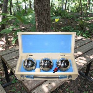 Usine populaire 720g ensemble <span class=keywords><strong>de</strong></span> divertissement sportif 3 pièces <span class=keywords><strong>boules</strong></span> <span class=keywords><strong>de</strong></span> pétanque boîte en bois en acier inoxydable argenté 3 joueurs Logo personnalisé - Product Image 3