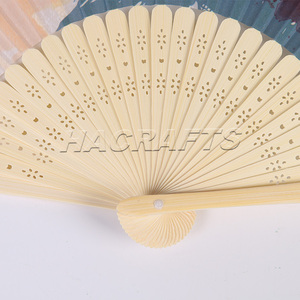 Bonito diseño 8 pulgadas mango de bambú barato abanico de seda blanca <span class=keywords><strong>novia</strong></span> boda fiesta bambú ventilador de mano - Product Image 3