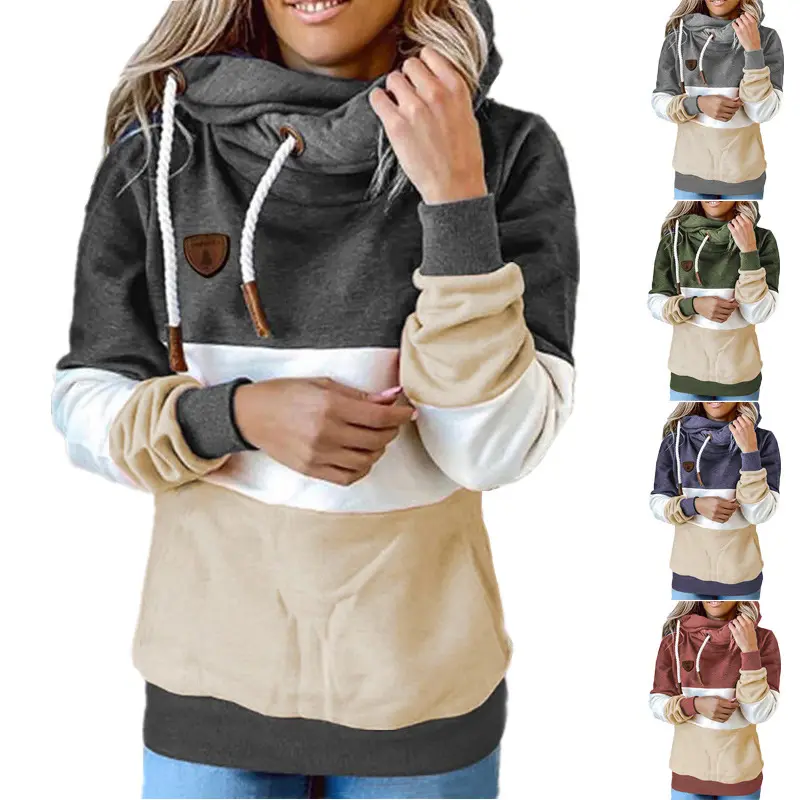 En kaliteli özel bahar rahat kadın Hoodie moda Patchwork gevşek kadın Hoodie sudaderas toptan