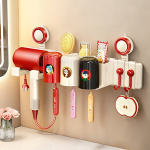 Support de brosse à dents à ventouse Dopamine avec support pour sèche-cheveux et rangement pour tasses, pour salle de bain, sans perçage, design peu encombrant - Product Image 1