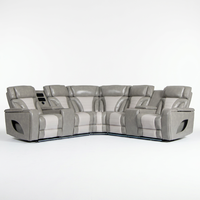 Ensemble de canapés électriques inclinables en cuir gris, design sectionnel d'angle pour grand appartement et espace de vie