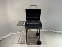 Barbecue au charbon de bois NL Premium avec revêtement en poudre de fer, table latérale et roues, pour usage extérieur en jardin et fêtes, personnalisable