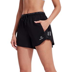 FOXA Women's <b>Drawstring</b> Sports Shorts Black Quick Dry With Pockets For Running Workout - Product Image 1
